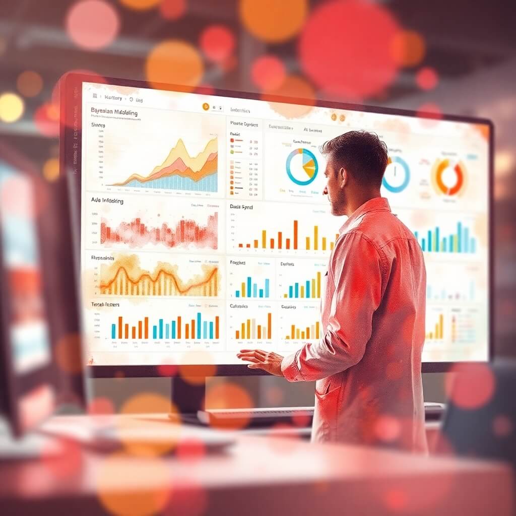 high-tech marketing analytics workspace with Bayesian mod